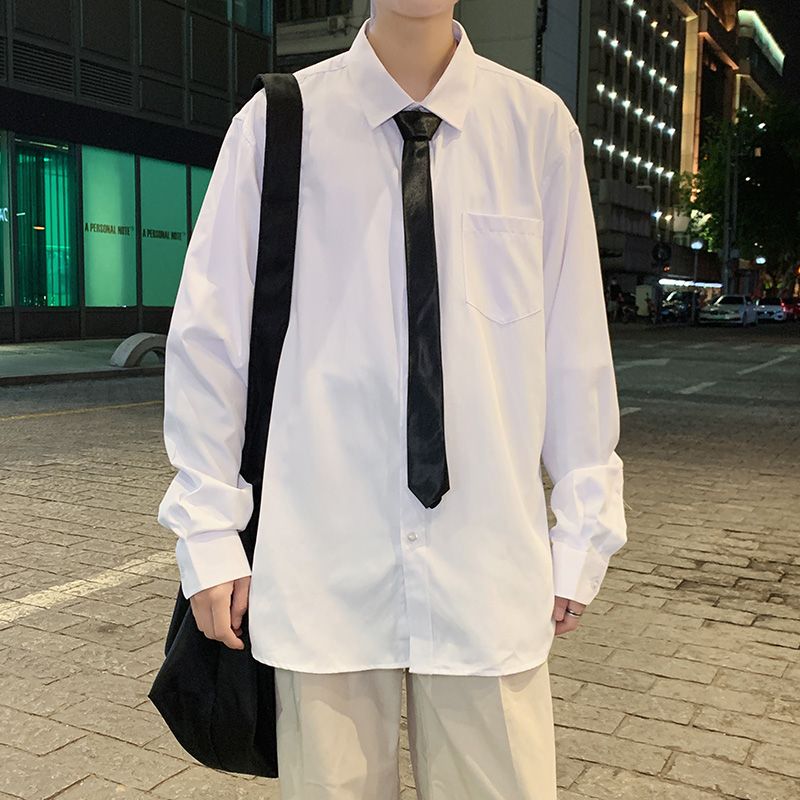 纯色衬衫男长袖宽松韩版潮流帅气衬衫