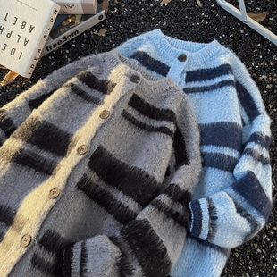 美式复古软糯仿貂毛毛衣开衫外套男女秋冬季氛围感慵懒风针织衫潮