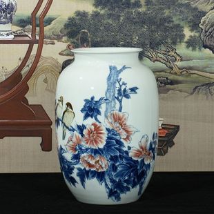 饰品摆件 景德镇陶瓷器大师手绘青花瓷山水花瓶仿古中式 古典客厅装