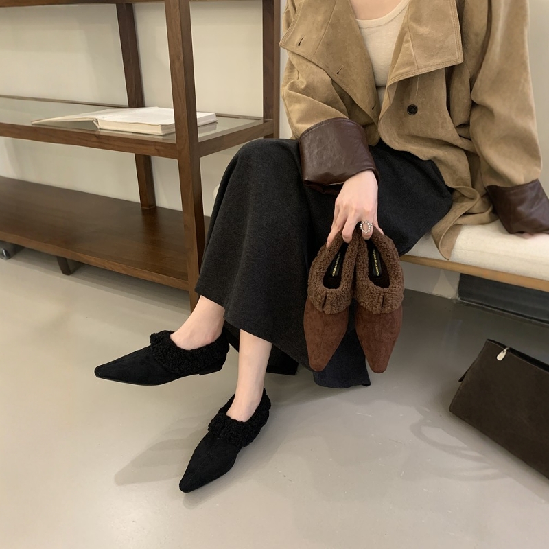 高品质毛毛鞋女加绒保暖尖头单鞋