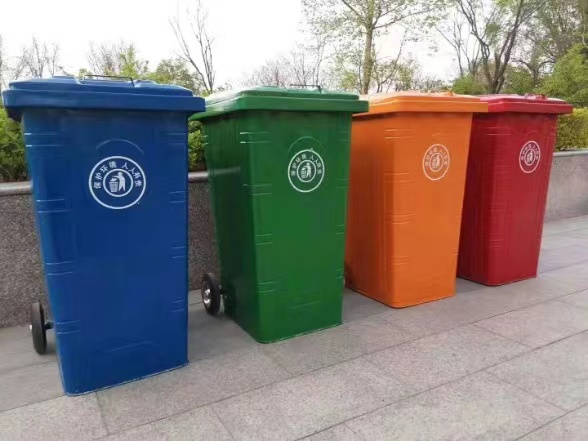 240升铁垃圾桶大号户外铁质挂车带盖带轮商用农村分类环卫垃圾箱