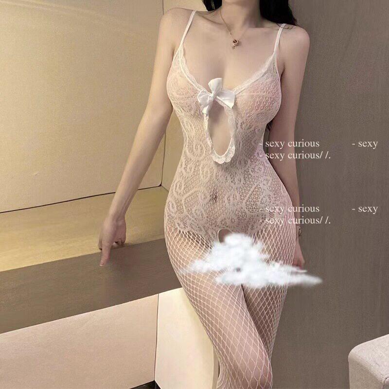 加大码胖mm角色扮演衣服黑丝镂空渔网袜性感连体网衣一体式连裤袜