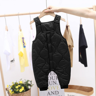 婴幼儿童羽绒棉连体背带裤子男女童冬季厚保暖外穿宝宝可开裆棉裤