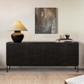 进口北欧表情餐边柜柚木客厅玄关柜高款 电视柜实木家具黑色边柜