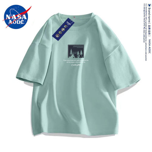 NASA潮牌上衣大码打底夏季体恤新款百搭纯棉短袖t恤男女款情侣装