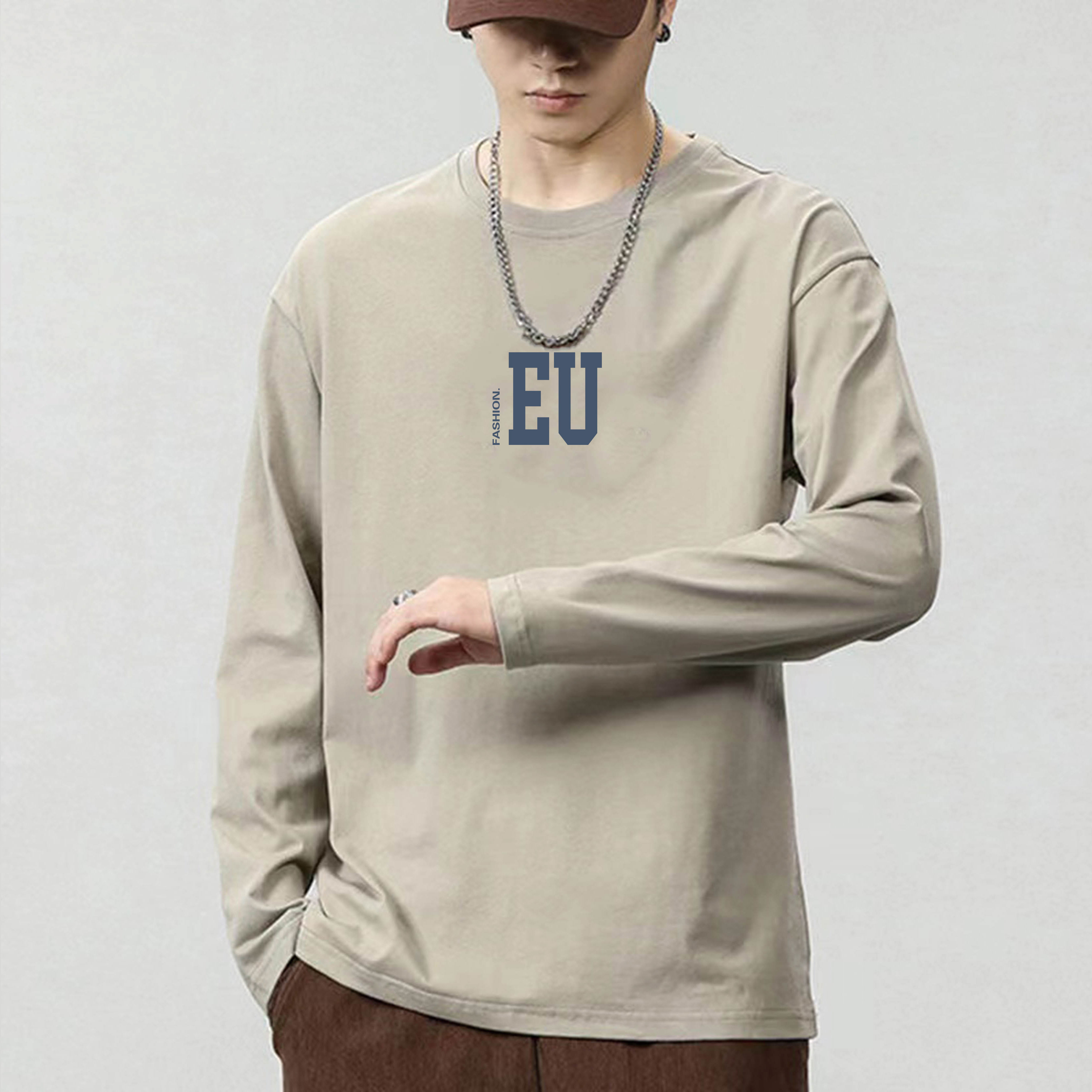 2025新款纯棉男士长袖t恤宽松圆领男士秋衣打底衫上衣百搭休闲