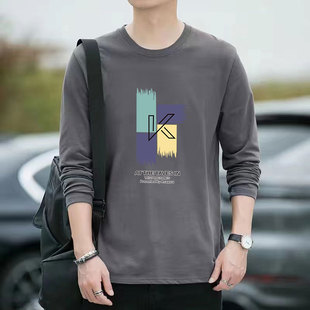 休闲宽松圆领长袖 T恤打底衫 男T恤纯棉长袖 打底衫 潮流 男士 大码 长袖