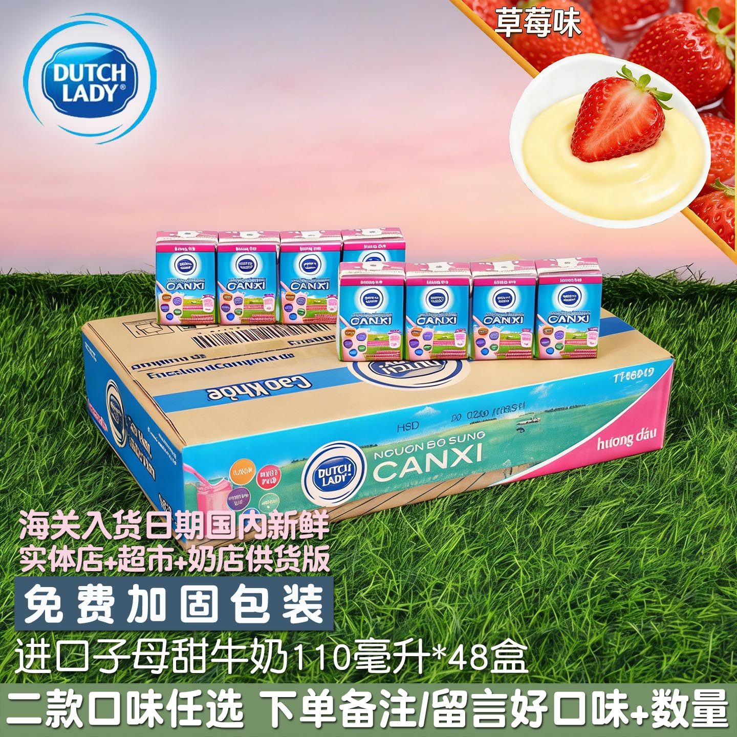 草莓味越南dutchlady子母奶1整箱48小盒装110毫升 甜牛奶哒露奇