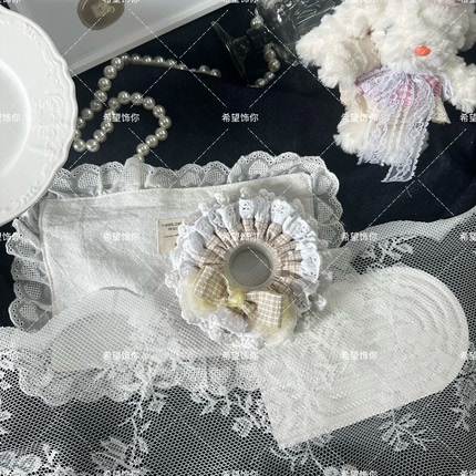 原创重工蕾丝格子温柔可爱超仙春夏季发圈发绳头绳少女心甜美发饰