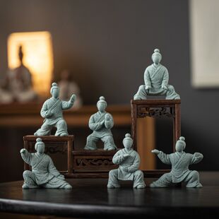 五路财神功夫武侠太极小人物摆件家居桌面茶桌茶宠园艺鱼缸造景