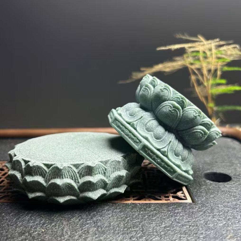 青石莲花台座摆件手工雕刻茶道造景百搭底座过滤创意茶面鱼缸造景图片
