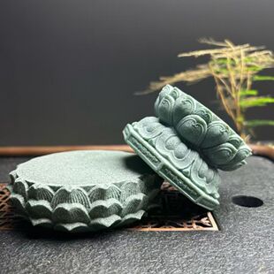 青石莲花台座摆件手工雕刻茶道造景百搭底座过滤创意茶面鱼缸造景