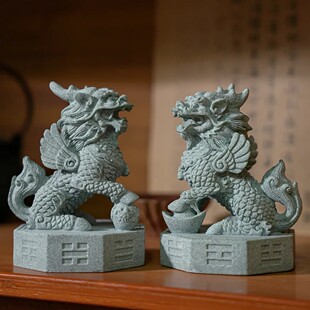 镇宅神兽麒麟摆件公母一对守护神狮子寓意摆件茶宠鱼缸装饰工艺品