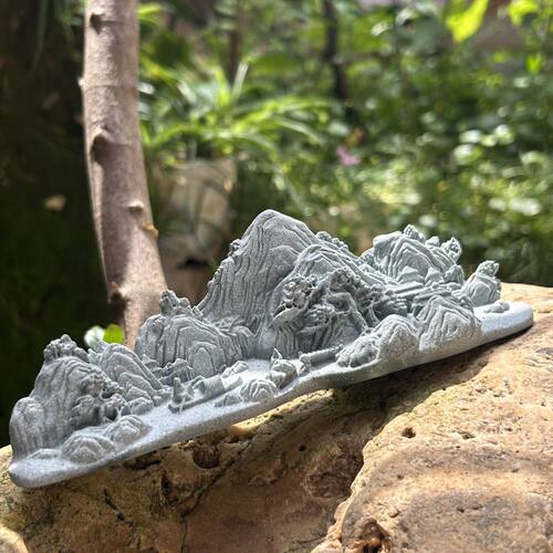 青砂石千里江山摆件山水画笔搁笔架文房四宝玄关鱼缸造景装饰品