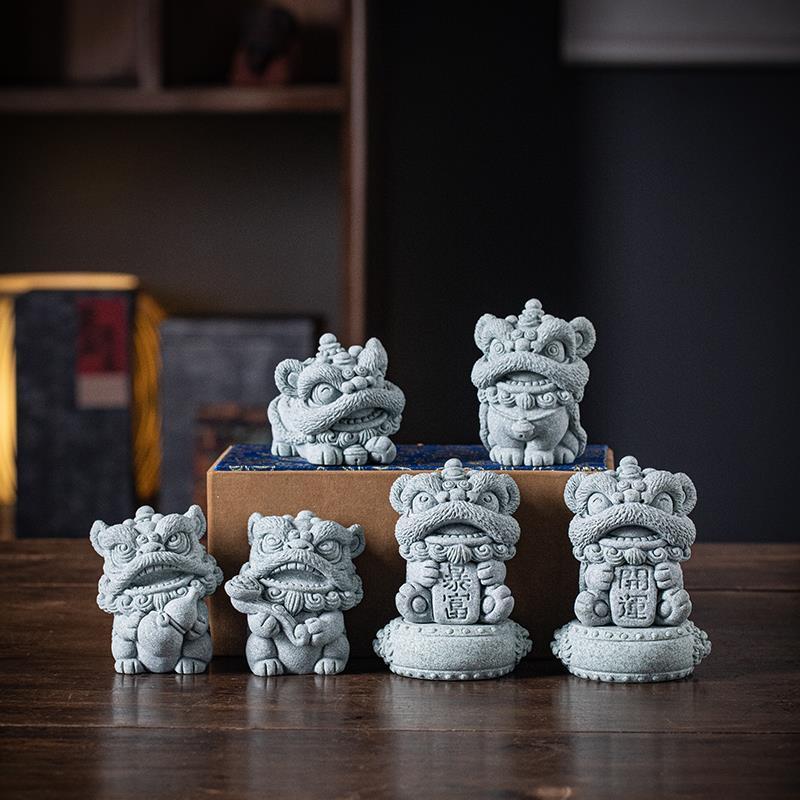 青砂石醒狮小摆件可爱治愈系创意茶宠茶玩鱼缸造景装饰品图片