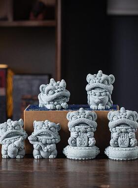 青砂石醒狮小摆件可爱治愈系创意茶宠茶玩鱼缸造景装饰品