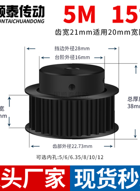 同步轮5M15齿发黑B齿宽21内孔5 6 6.35 8 10铁皮带轮同步带轮钢5M