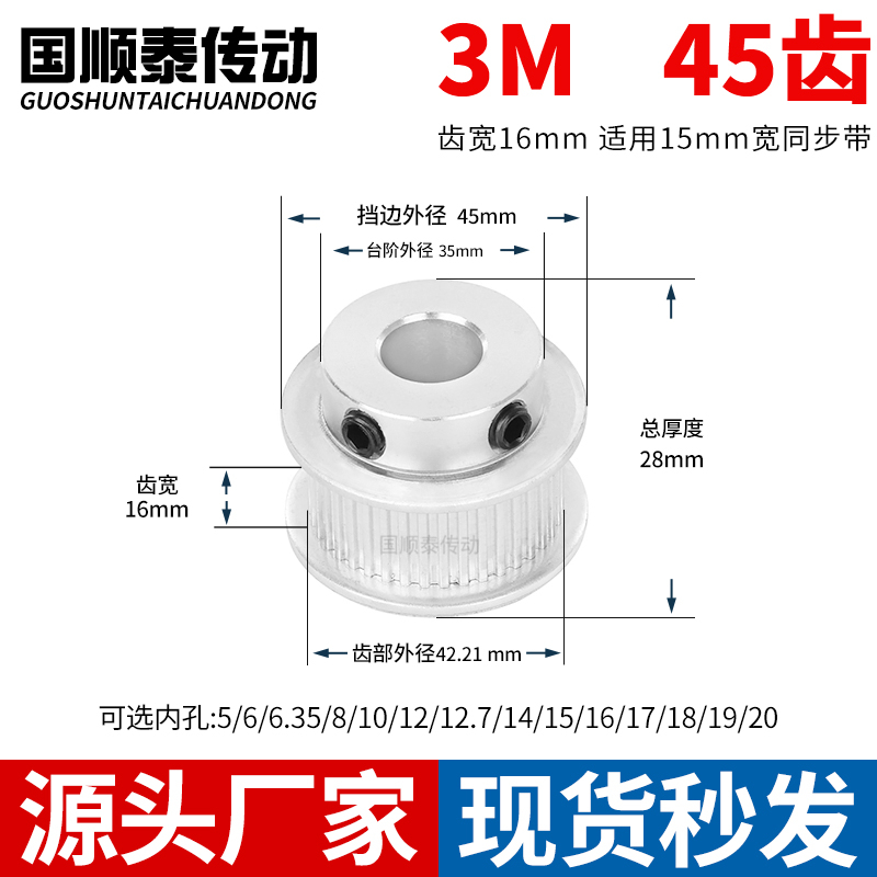 现货同步轮3M45齿BF齿宽16总厚28