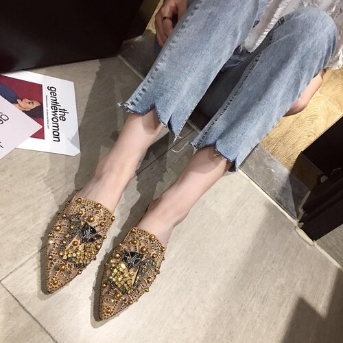 网红夏季尖头时尚平底穆勒半拖