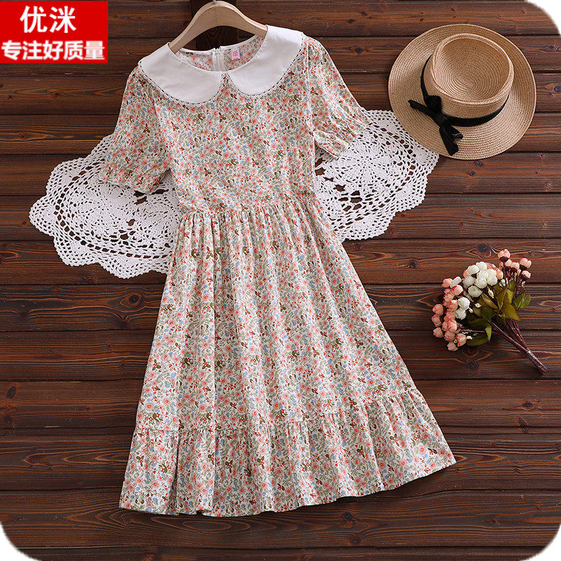 胖女童连衣裙夏装12岁少女孩13中大童15初中学院风可爱碎花公主裙
