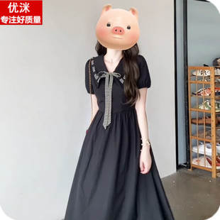 法式复古连衣裙女大童夏季12岁少女15初中生高级感甜美娃娃领长裙