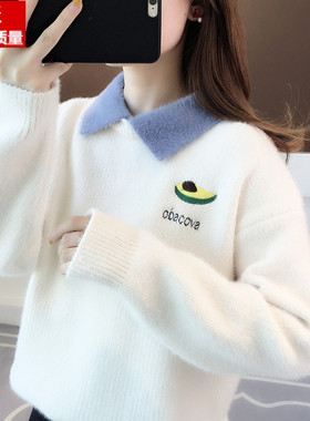 女大童水貂绒毛衣12初中生14加厚加绒宽松15岁女孩秋冬季打底衫17
