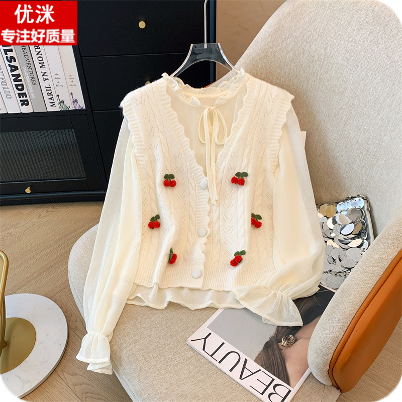 甜美秋冬装女童马甲衬衫两件套装