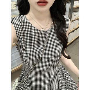 女大童格子无袖连衣裙夏季新款高中初中学生韩版洋气收腰背心裙子