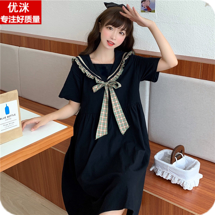 学院风夏季胖大童女孩宽松连衣裙