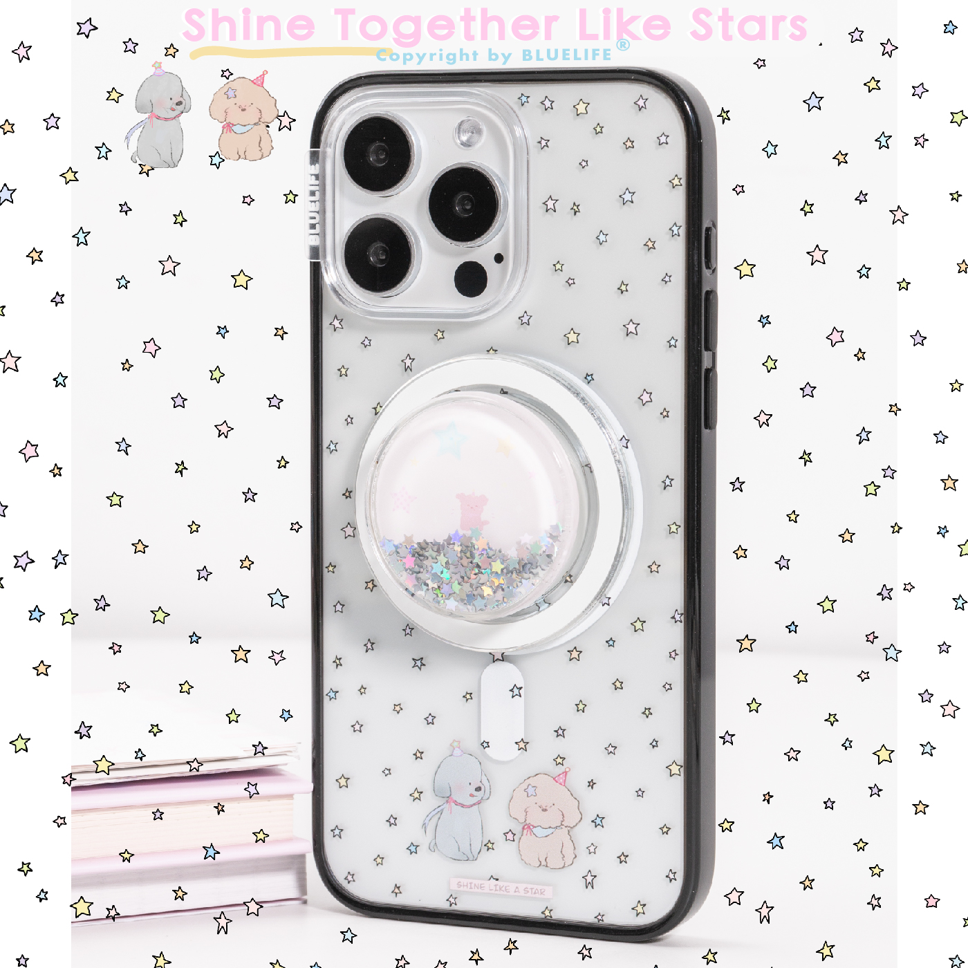 BLUELIFE 贝贝壳星星小狗适用iphone17promax 苹果16pro 15双层原创磁吸黑边手机壳保护套