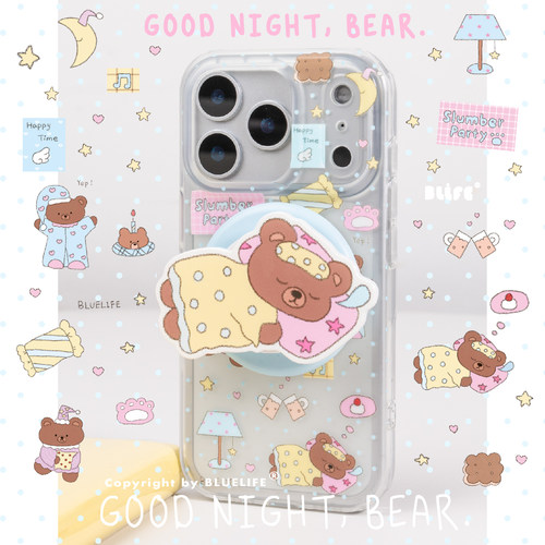 BLUELIFE 萌萌哒！晚安小熊星星波点适用iphone17promax 16pro苹果15双层小盐巴圆边手感原创磁吸手机壳