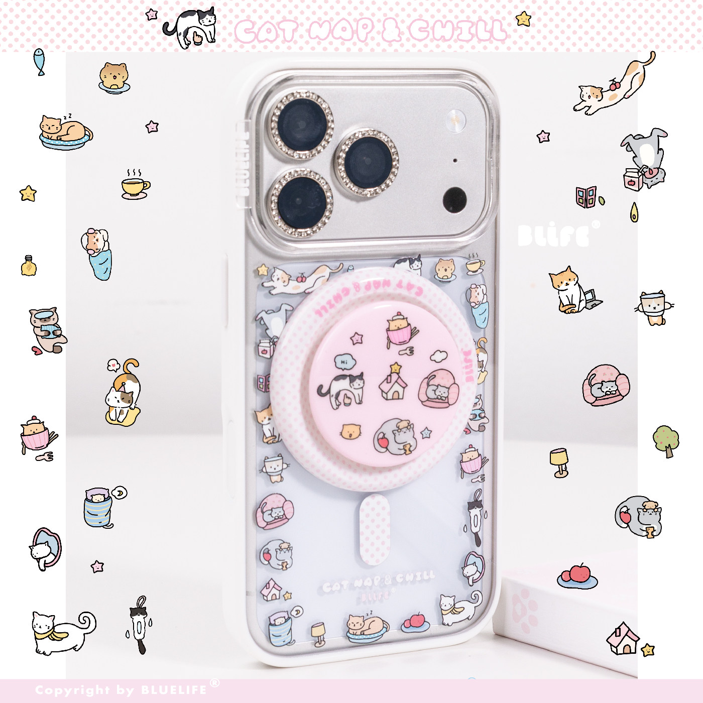 BLUELIFE 猫咪好软萌！Chill Cat 白色贝贝壳适用iphone17promax 苹果16pro 15原创磁吸手机壳保护套,3C数码配件,手机保护套/壳,淘宝优惠券,粉丝福利购,淘宝优惠卷