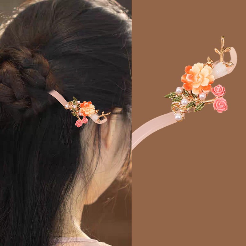 古风发簪仿玉板材盘发新中式汉服精雕头饰日常旗袍挽发古装发钗女