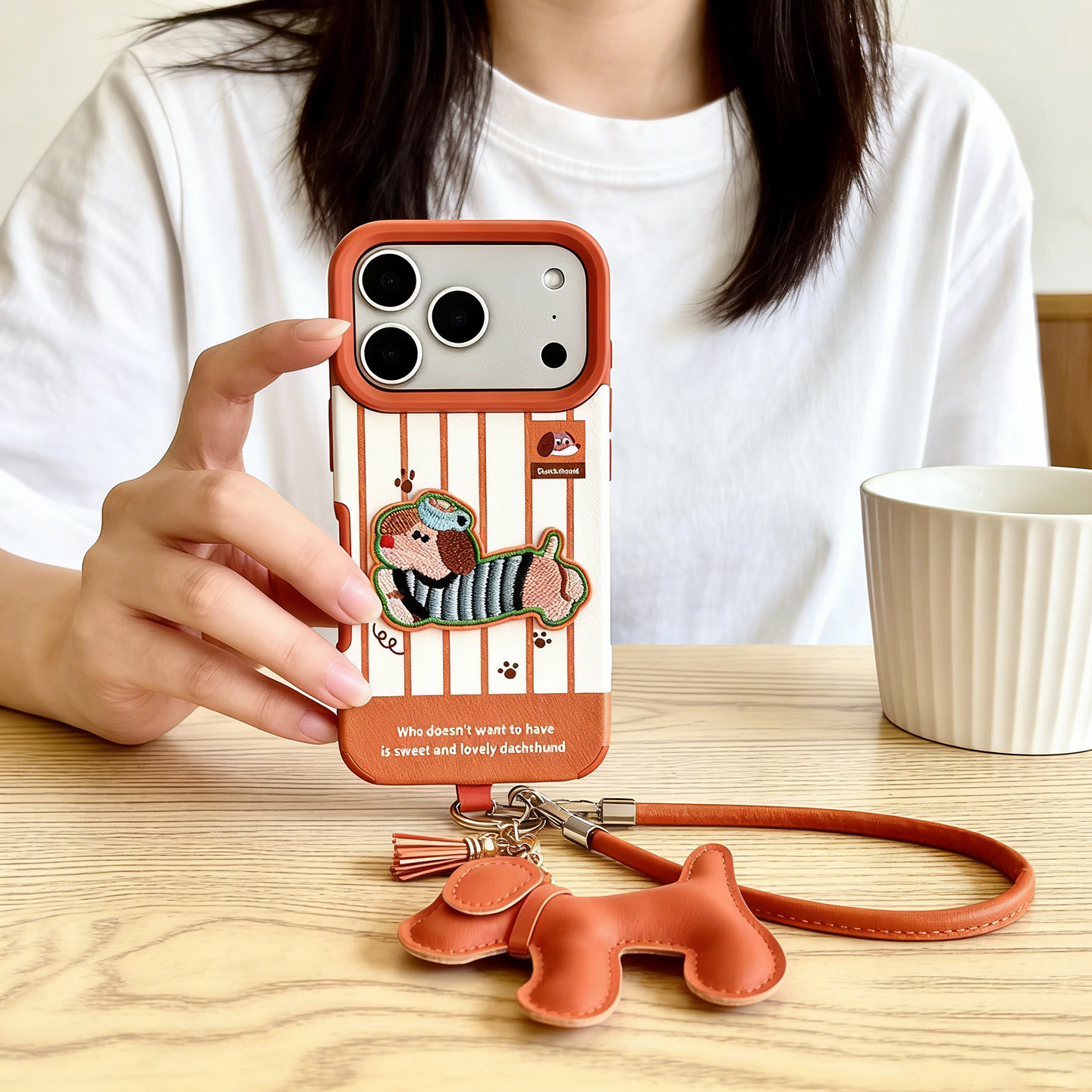 刺绣小狗iPhone17巨好看手机壳苹果16promax高档皮质条文适用15plus轻奢风时尚14p高级感防摔13pro保护套女新