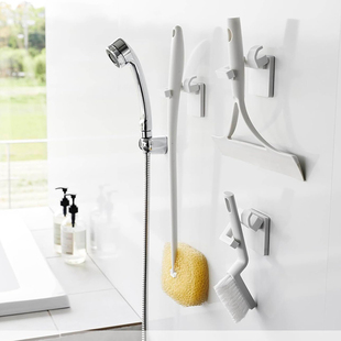 山崎实业YAMAZAKI日本卫浴拖把清扫用品墙壁悬挂粘贴支架挂钩