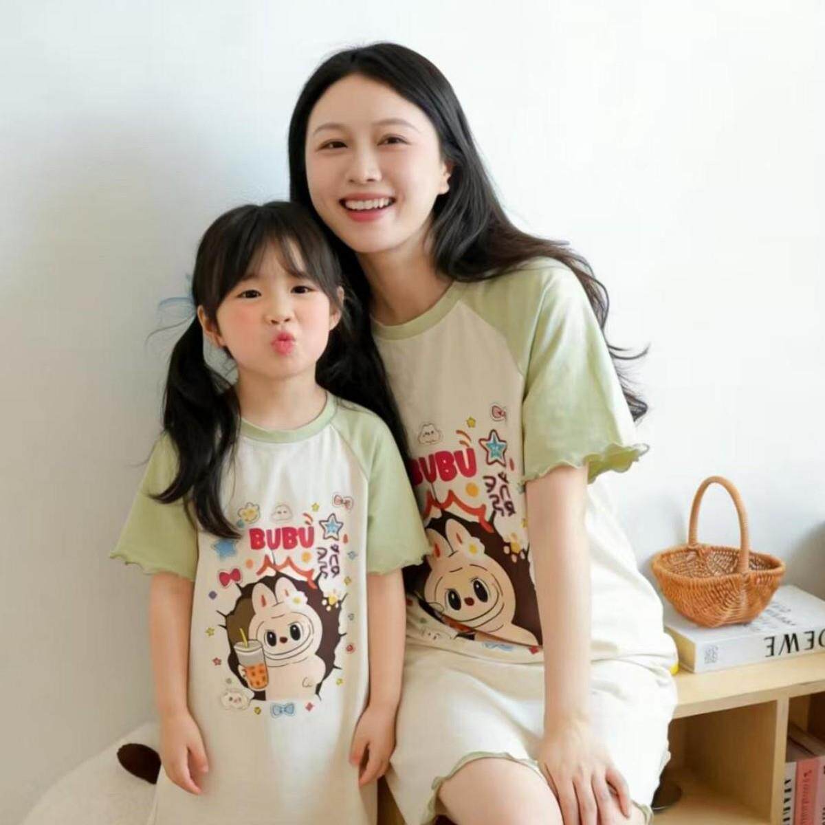 夏季薄款纯棉亲子睡衣母女条纹女孩儿童春天潮连衣裙潮款女童睡裙