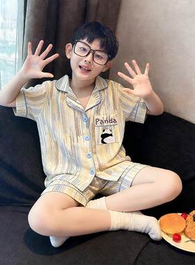 夏季薄款云朵棉短袖儿童腊肠狗男孩十四好看的可外穿十岁男童睡衣