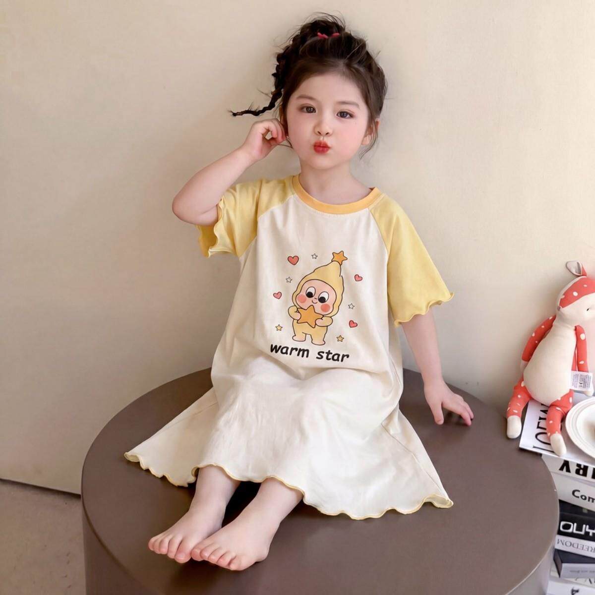 夏季薄款纯棉七岁睡衣儿童小兔子女孩两姐妹两姐姐女宝宝女童睡裙