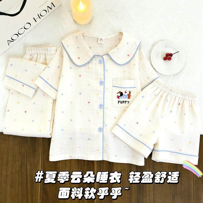 云朵棉夏季薄款三件套空调房儿童女孩夏天潮可外穿十二岁女童睡衣