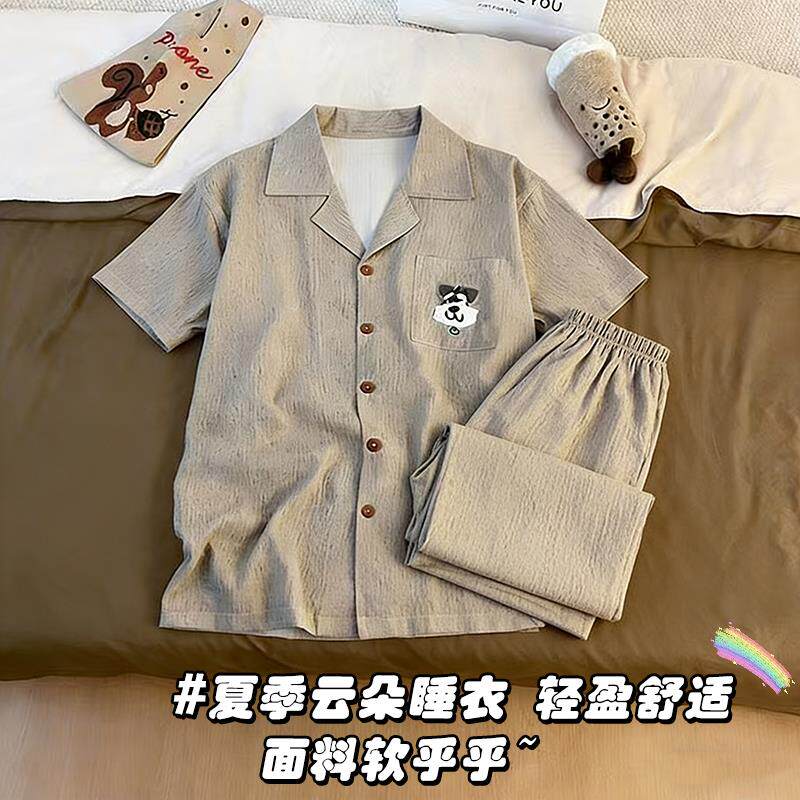 夏季薄款云朵棉短袖小孩子潮男孩儿童熊猫五周岁十三周岁男童睡衣