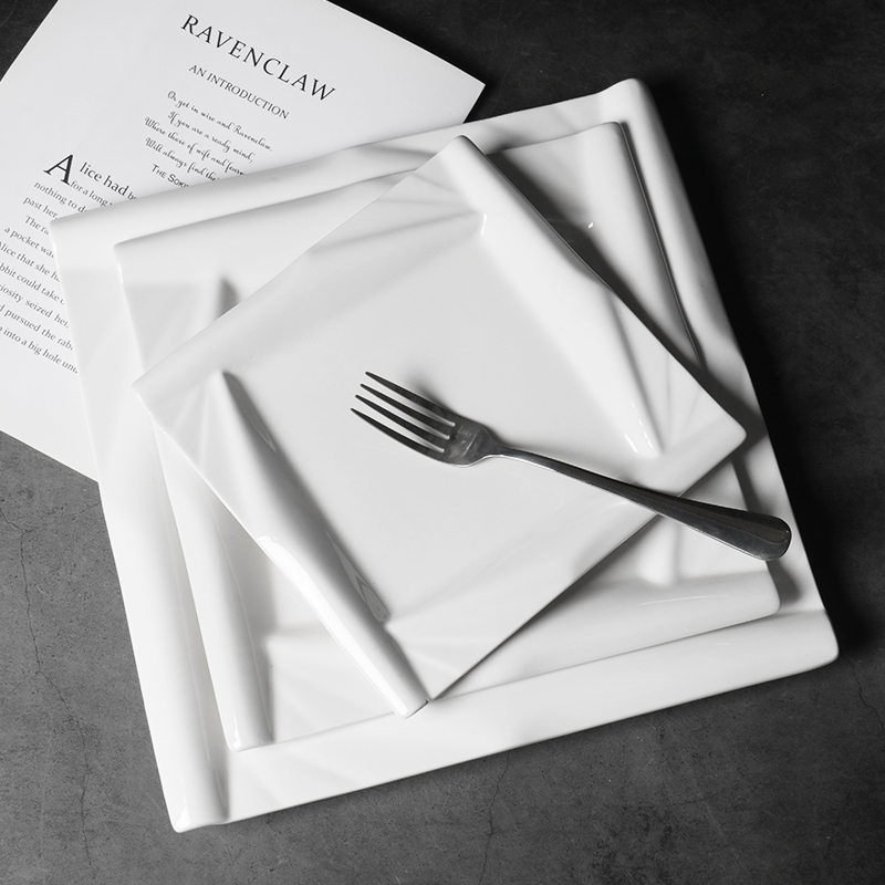 加厚纯白陶瓷西餐盘子牛排盘点心平盘正方盘碟子创意菜盘酒店餐具