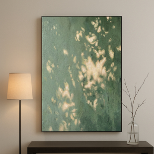 抽象印象派光影氛围画极简肌理主义纯手绘油画 绿荫浮光