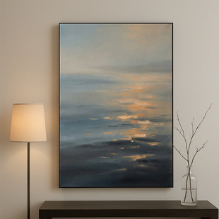 现代朦胧主义氛围感写实极简海景纯手绘油画 金海微澜