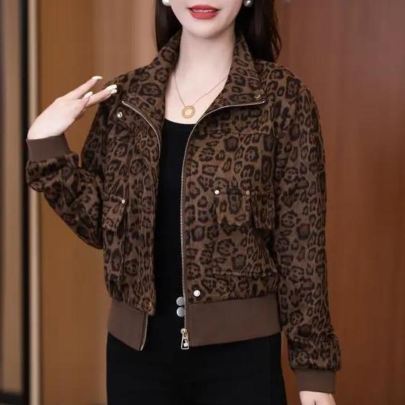 2025秋季新款高级时尚豹纹短外套女洋气设计感减龄宽松显瘦小开衫