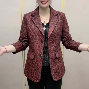 大码气质豹纹西服外套2026秋季新款中年女士宽松减龄显瘦西装上衣