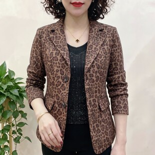 高级感西装外套女2026秋季新款休闲通勤显瘦减龄轻奢豹纹长袖西服