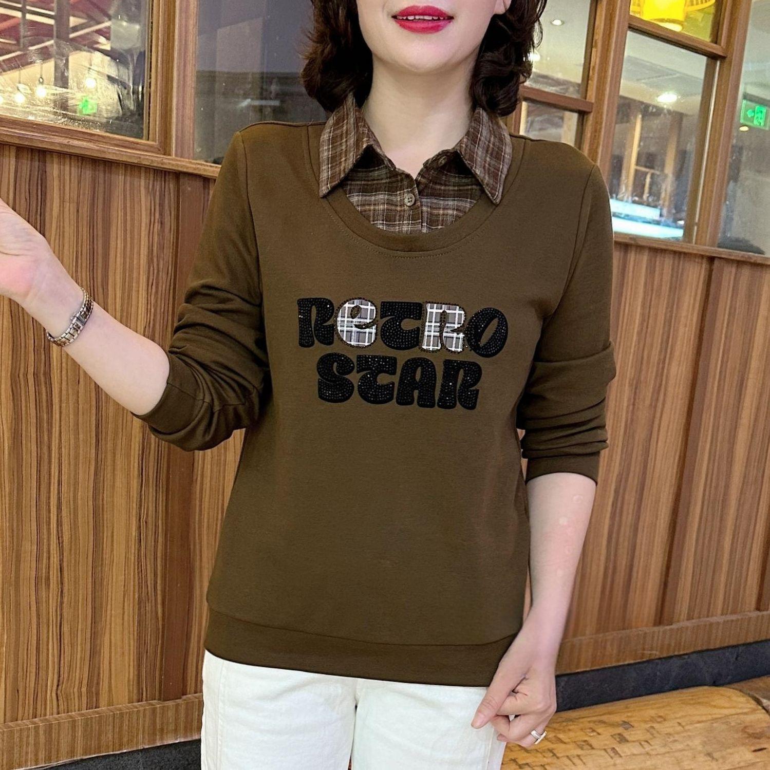 中年妈妈装衬衫领长袖上衣卫衣