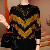 宽松休闲减龄百搭女士毛衣 高级感提花烫钻妈妈针织衫 2025冬季 新款