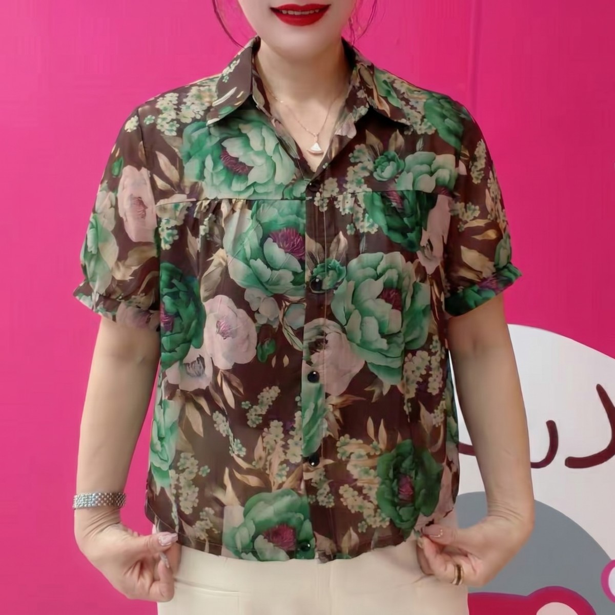 洋气减龄大码显瘦妈妈衬衫图片