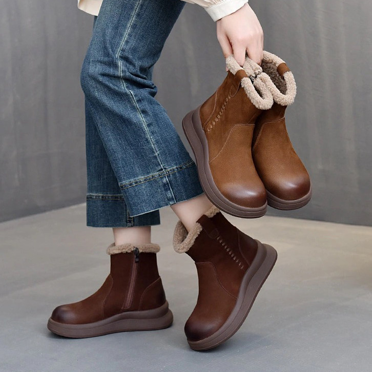 头层牛皮加绒保暖马丁靴女2025冬季新款潮复古真皮厚底休闲棉靴女,女鞋,棉鞋,淘宝优惠券,粉丝福利购,淘宝优惠卷